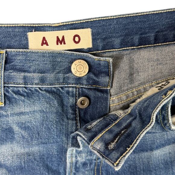 AMO Loverboy Jeans Crop Straight High Rise Ripped Knees Distressed Denim 30 - Picture 4 of 7